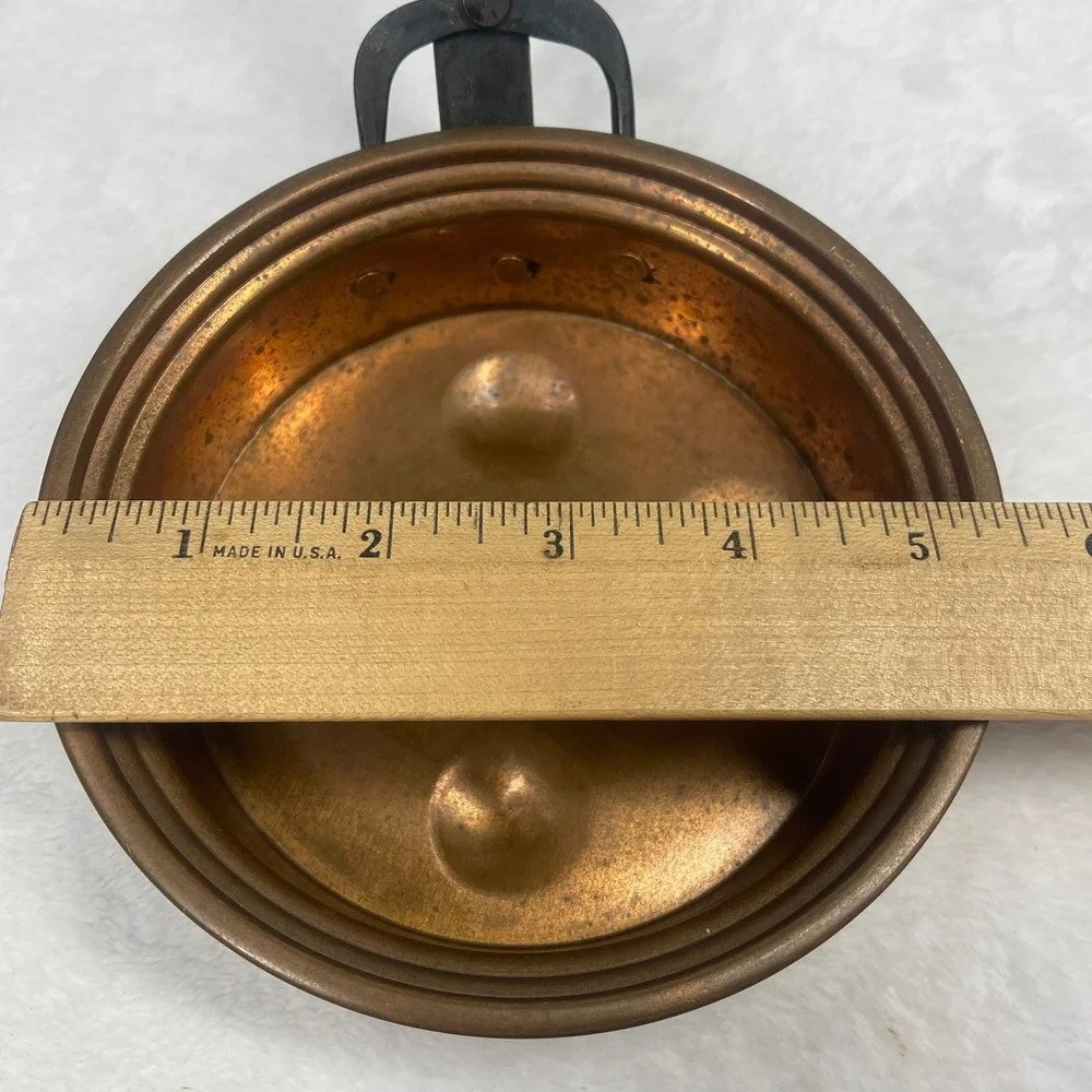 Vintage Solid Copper Pan Forged Iron Handle Hanging Hearth Kitchen Primitive